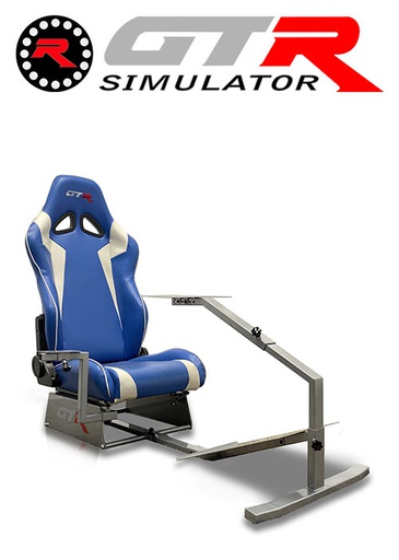 [675862] GTR Simulator Touring Model Simulator with Silver Frame and Adjustable Leatherette Racing Seat - Blue/White