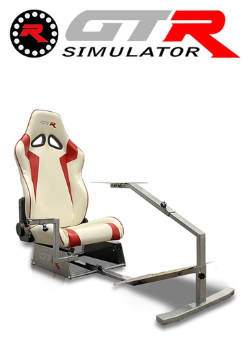 [675863] GTR Simulator Touring Model Simulator with Silver Frame and Adjustable Leatherette Racing Seat - White/Red